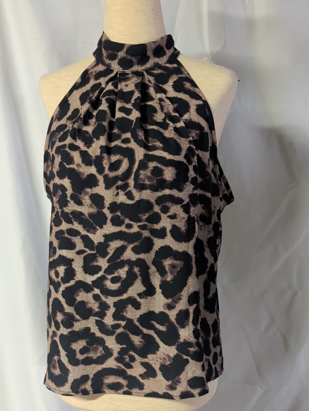 Leopard Print Halter Neck Top - Black & Taupe